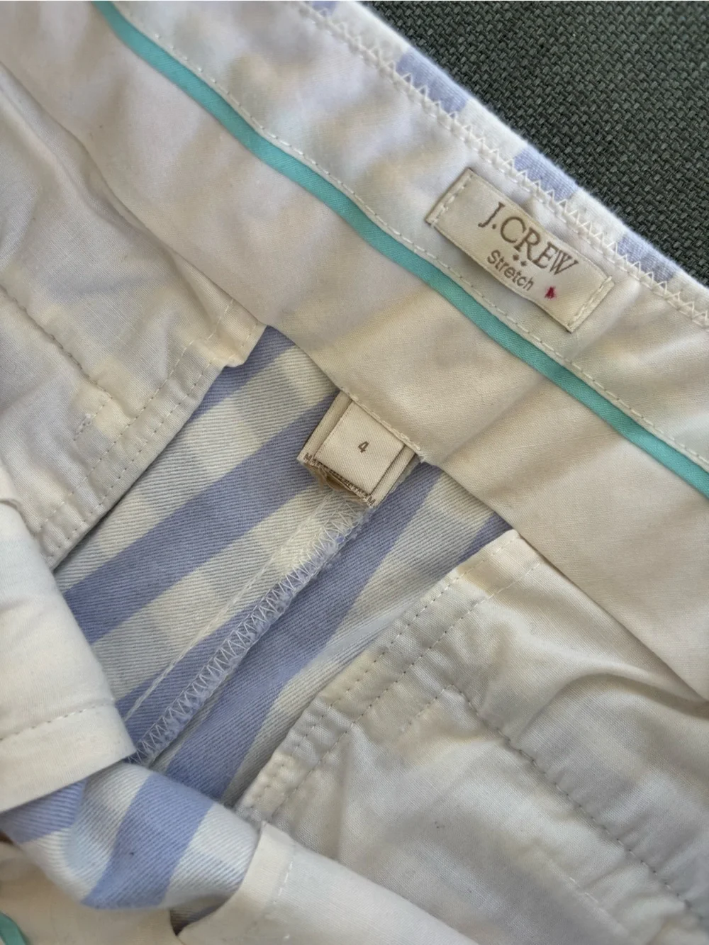 J. Crew Green Pencil Skirt with Light Blue/White Gingham Shorts